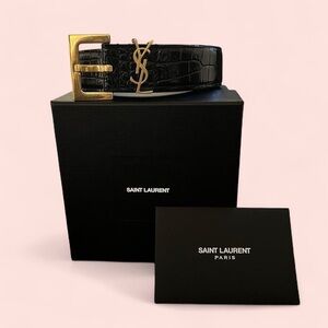 YSL Saint Laurent Black Croc Belt NWT
